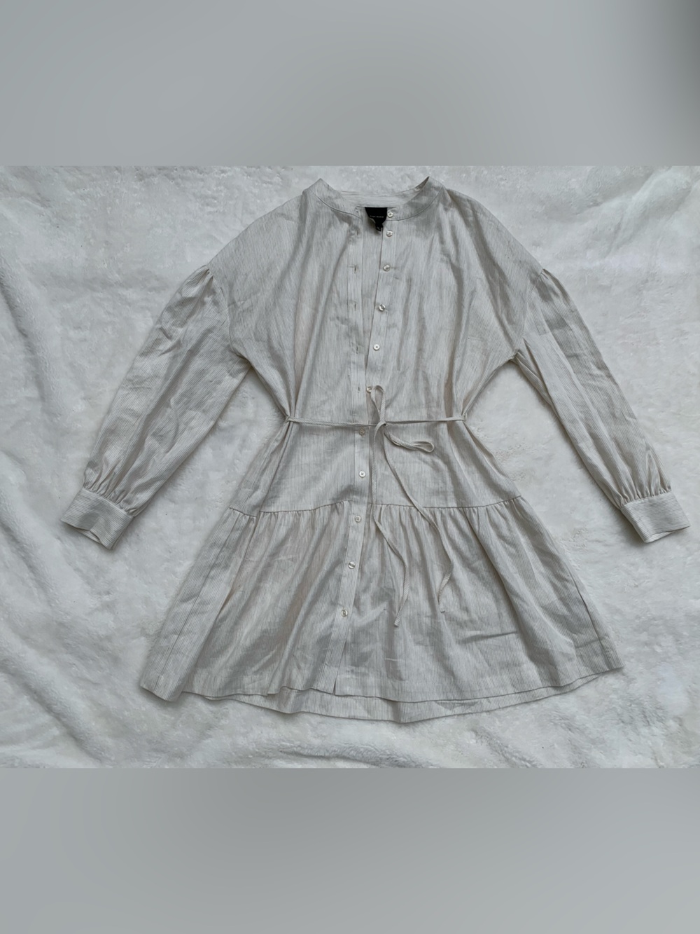 Alex Marie Light Beige Button-Front Tie Waist Dress Shirt